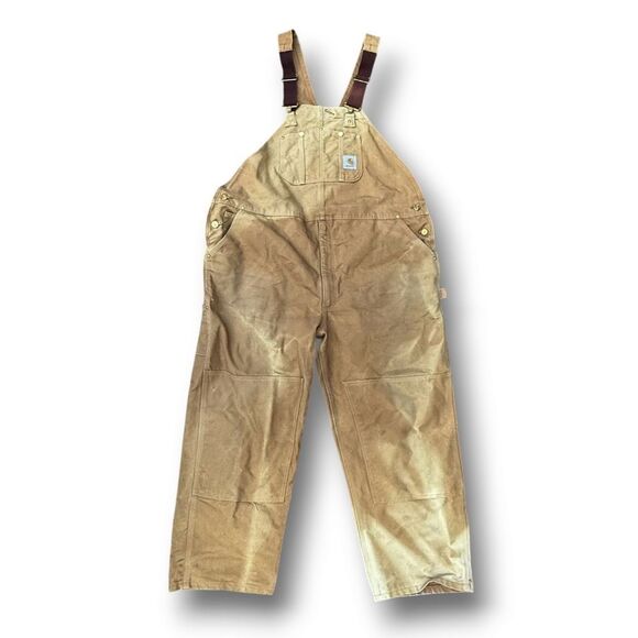 Vintage Carhartt Relaxed Fit Duck Overalls Bibs Wheat Faded Men's 50 x 30 - Picture 1 of 10